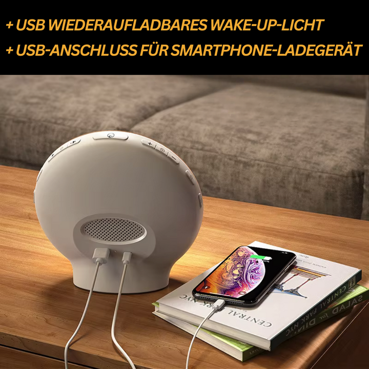 Natürlicher Wecker mit sanftem Wake-up Light; Radiowecker mit Sonnenaufgangssimulation; Naturklänge.