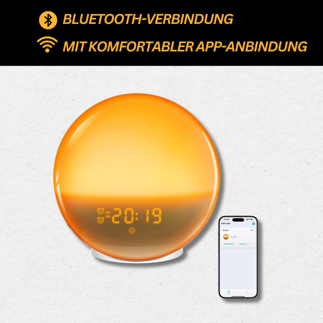 Entspannender Lichtwecker & Radiowecker; Wake-up Light Schlafhilfe mit Sonnenaufgangssimulation & Naturklängen.