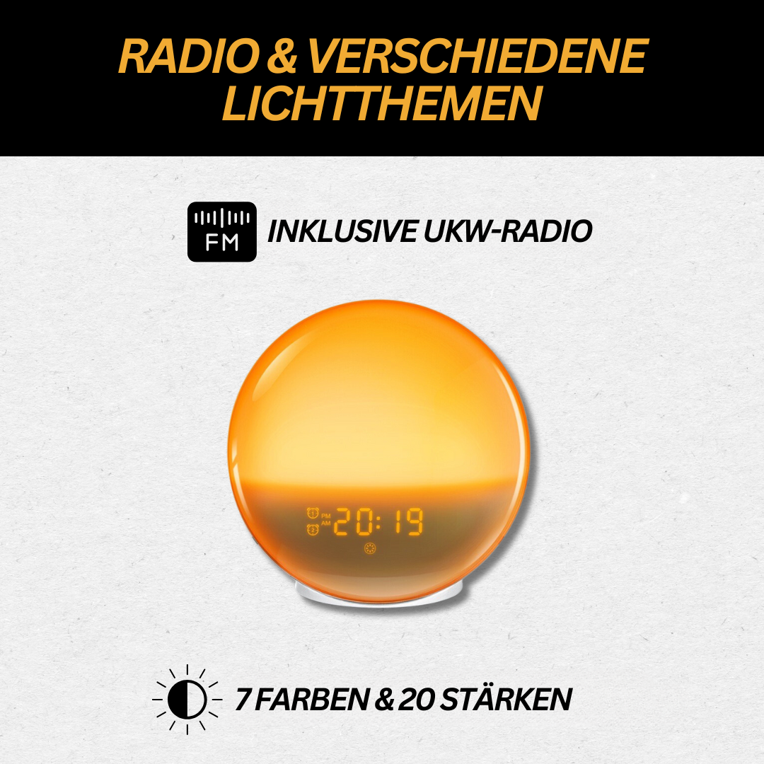 Radiowecker mit Wake-up Light; Lichtwecker & Schlafhilfe; Sonnenaufgangssimulation & Naturklänge für besseren Start.