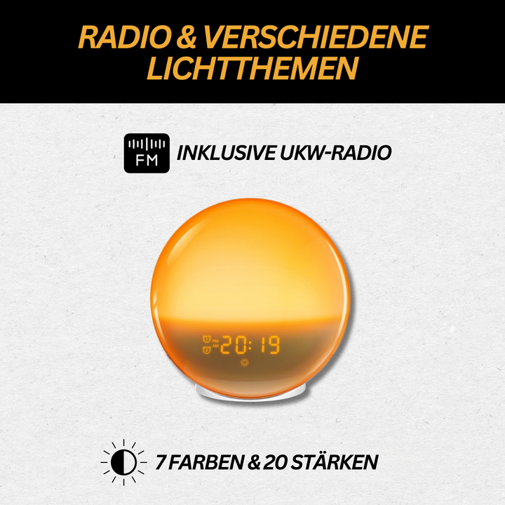 Radiowecker mit Wake-up Light; Lichtwecker & Schlafhilfe; Sonnenaufgangssimulation & Naturklänge für besseren Start.