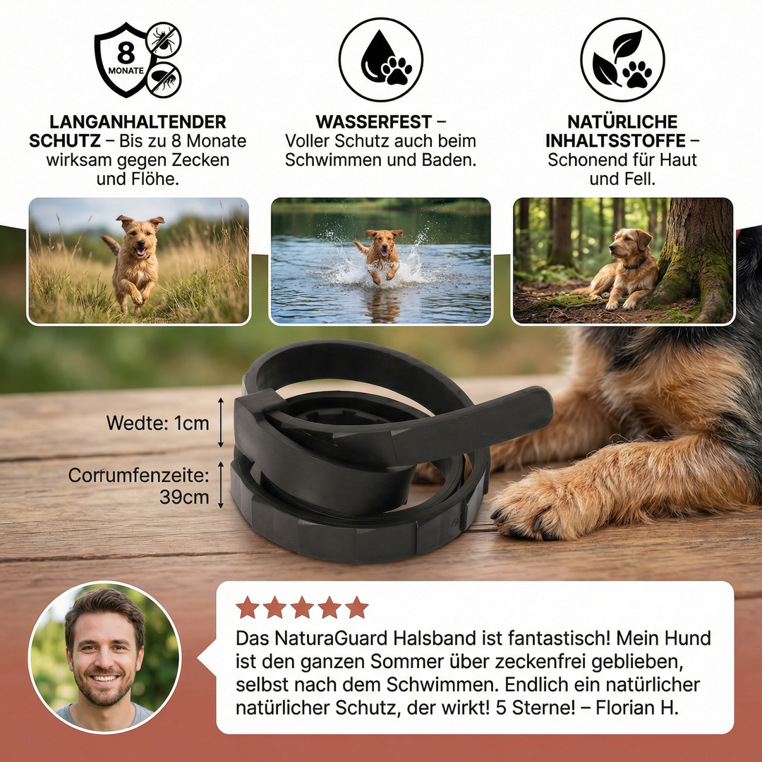 Langzeit Zecken- & Flohschutz Halsband für Hunde & Katzen; effektiver, wasserdichter Schutz.