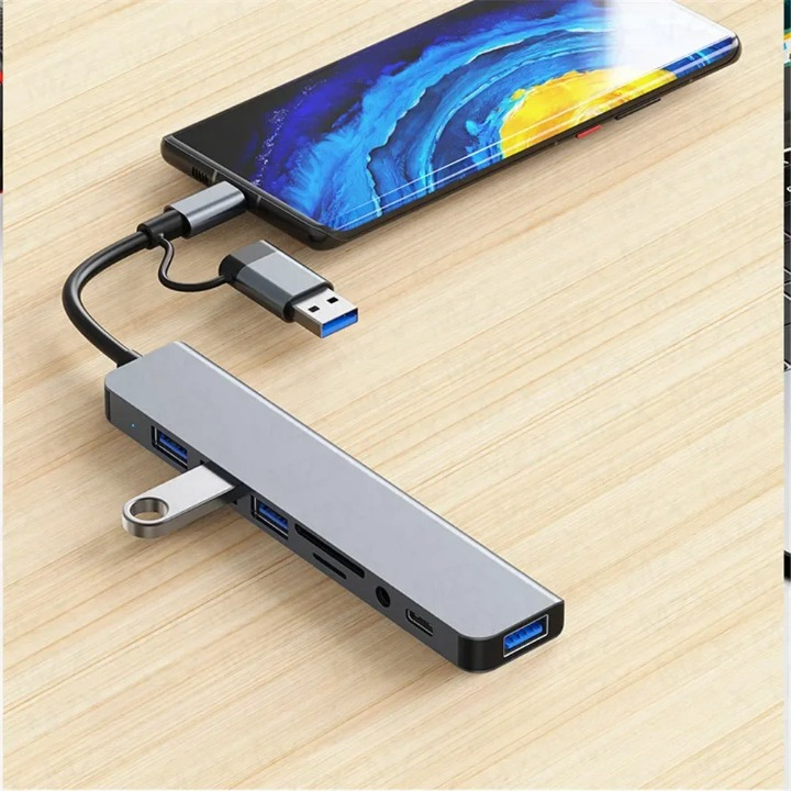 Nexora 8-in-1 USB-C Hub: Vielseitiger Multiport Adapter für Laptop & Tablet Zubehör.