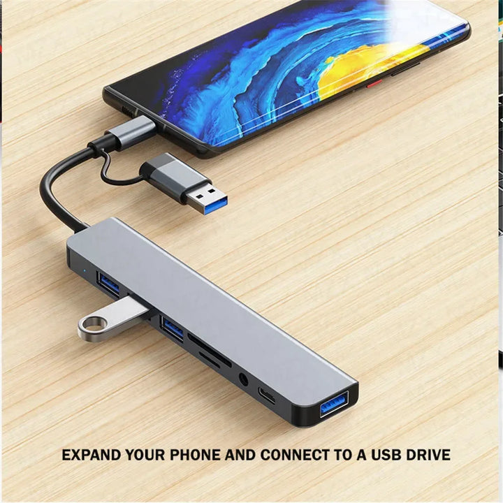 Nexora 8-in-1 USB-C Multiport Hub. Erweitert Anschlüsse für Laptop, Tablet & PC. Ideales Gadget.