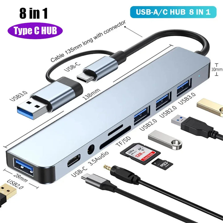 Kompakter Nexora 8-in-1 USB-C Hub mit Kartenleser, Audio & Datentransfer. Essentielles Zubehör.
