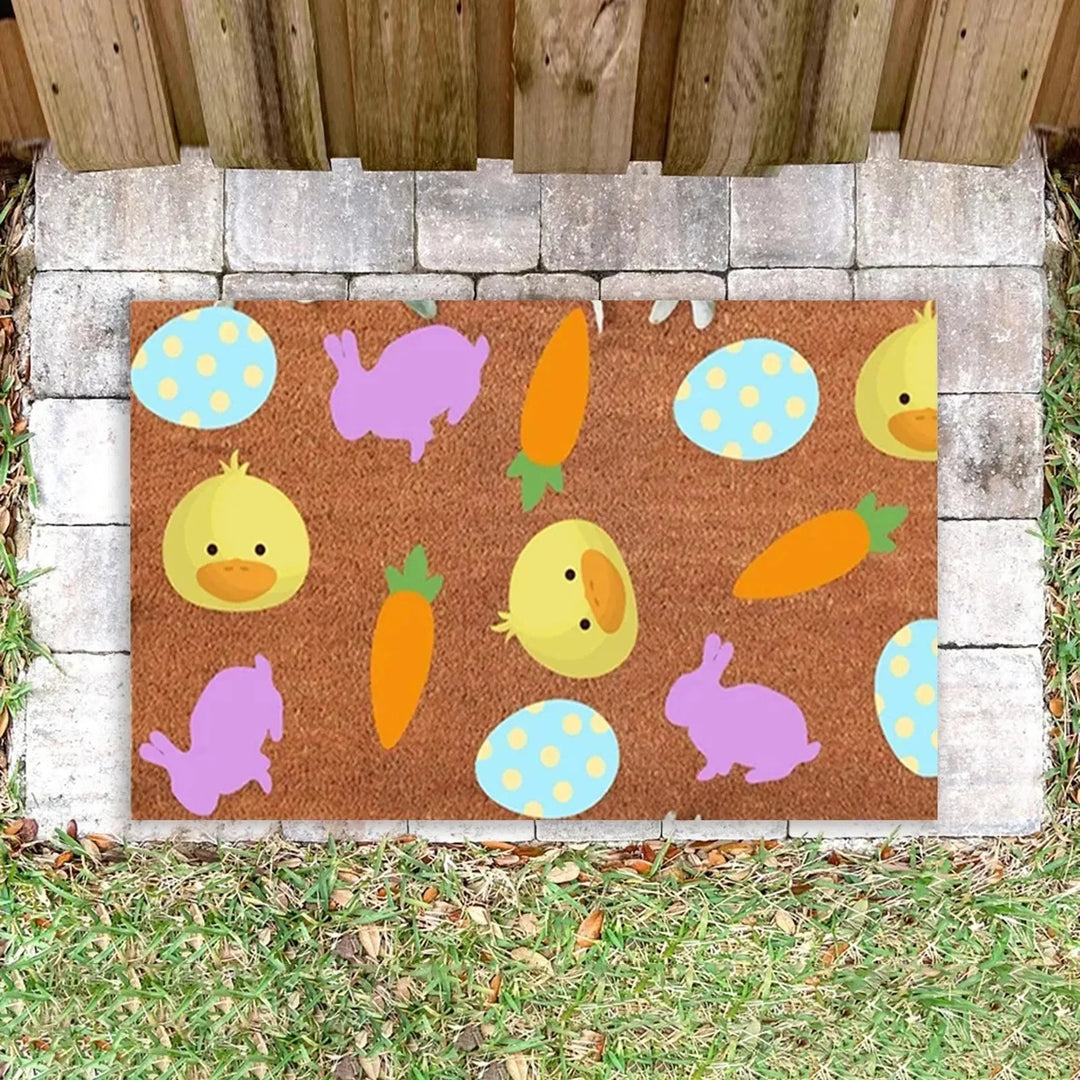 Niedliche Cartoon Kaninchen Fußmatte, langlebiges Polyester, rutschfest und dekorativ für Tierliebhaber.