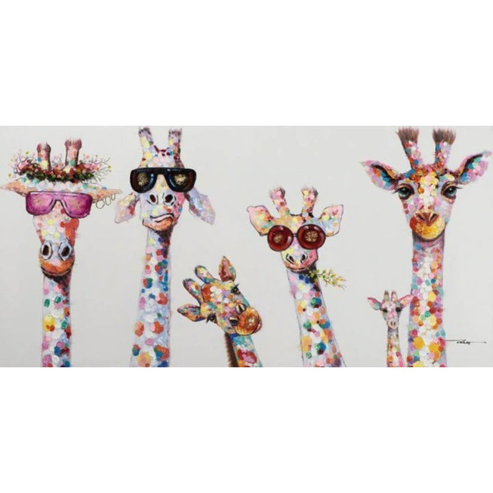 Farbenfrohe Giraffen Leinwand Wandkunst. Niedliches Tiermotiv für Kinderzimmer, Spielzimmer & Tierliebhaber. Ohne Rahmen.