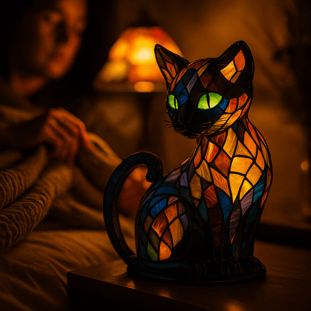Beruhigendes Ambiente-Nachtlicht in Katzenform mit weichem LED-Licht für entspannte Abende im Schlafzimmer.