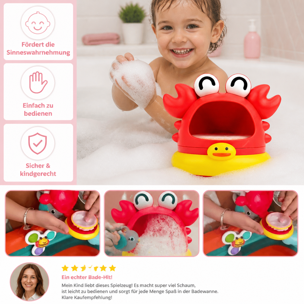 Buntes, niedliches Seifenblasen-Badespielzeug, automatisch; lustiger Schaummacher für Kinder in der Badewanne.