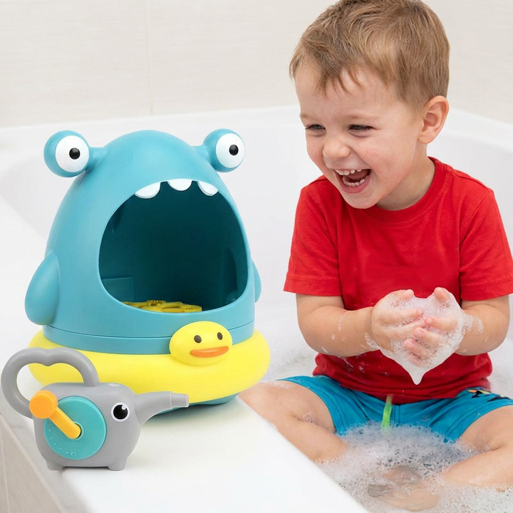 Badespielzeug für Kinder: Automatischer Seifenblasen-Schaummacher bringt Badespaß in jede Badewanne.