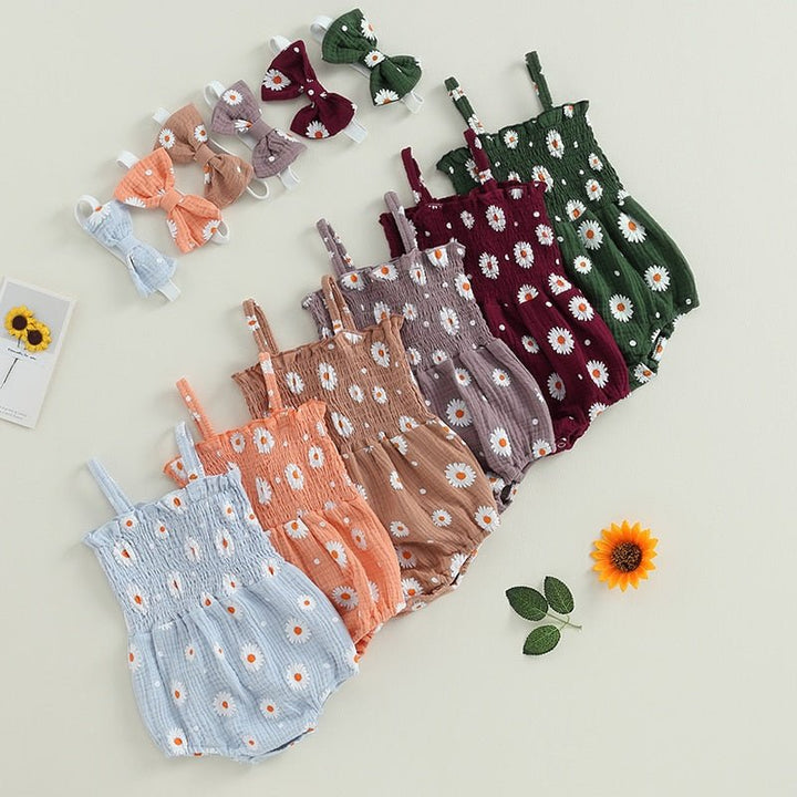 Süßer Mädchen Sommer Strampler mit Muster, atmungsaktiver Spielanzug für Babys & Kleinkinder.