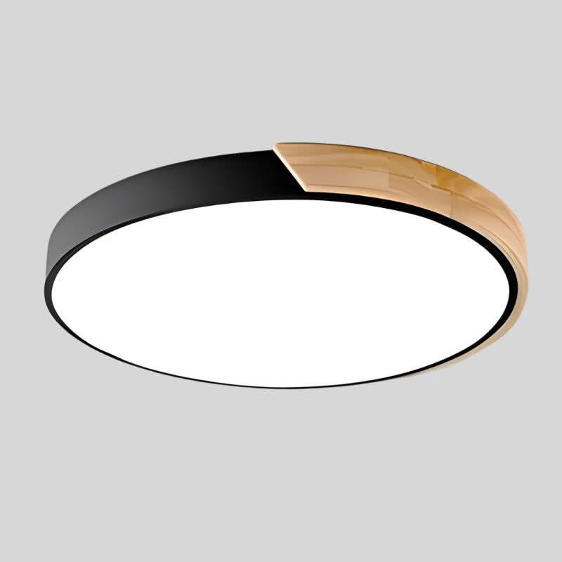 Nordische LED Deckenleuchte Holz; runde Skandi Lampe für gemütliches Wohnambiente.