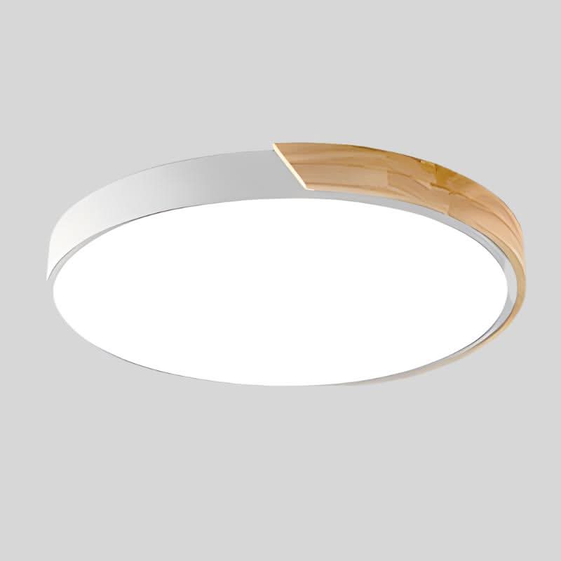 Stilvolle Skandi Deckenleuchte aus Holz mit LEDs; minimalistische, runde Lampe Zuhause.