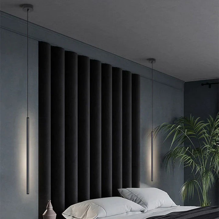 Stilvolle LED Deckenleuchte, minimalistische nordische Pendellampe für zeitgemäße Innenbeleuchtung im Wohnzimmer.