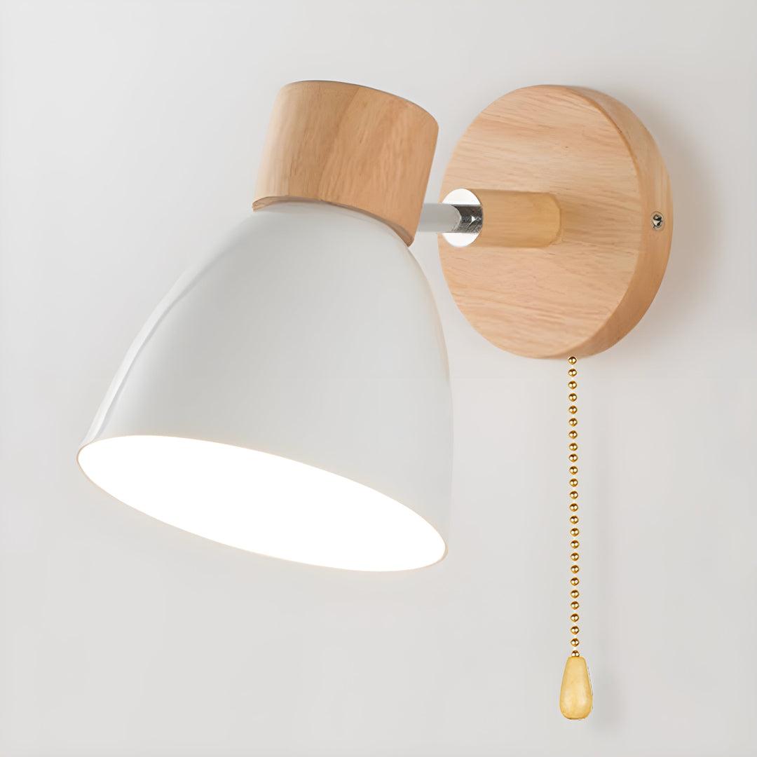 Nordische Wandlampe aus Holz mit Zugschalter für Schlafzimmer & Wohnzimmer. Moderne E27 Innenbeleuchtung.