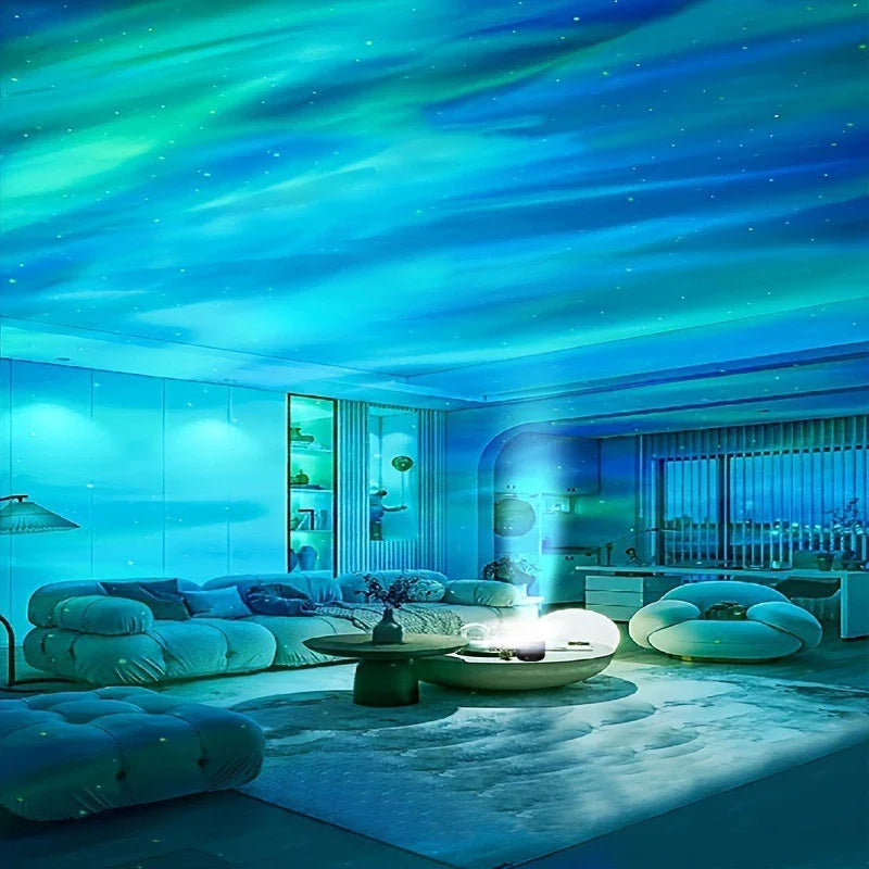Der Nordlicht-Projektor taucht Wände in fließendes RGB Licht für ein Ambiente wie unter dem Polarlicht.