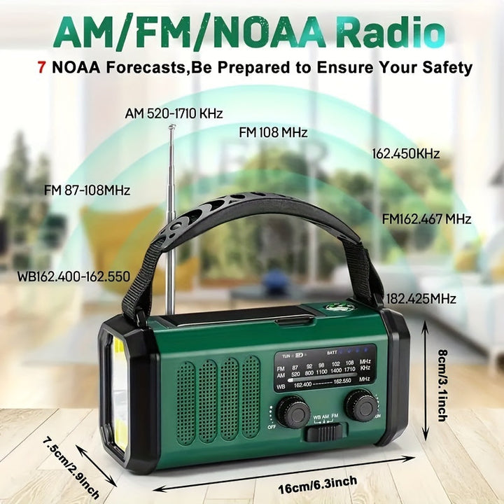 Kompaktes Notfallradio mit Solar & Kurbel, integrierter LED-Lampe & SOS-Alarm für Wandern & Reisen.