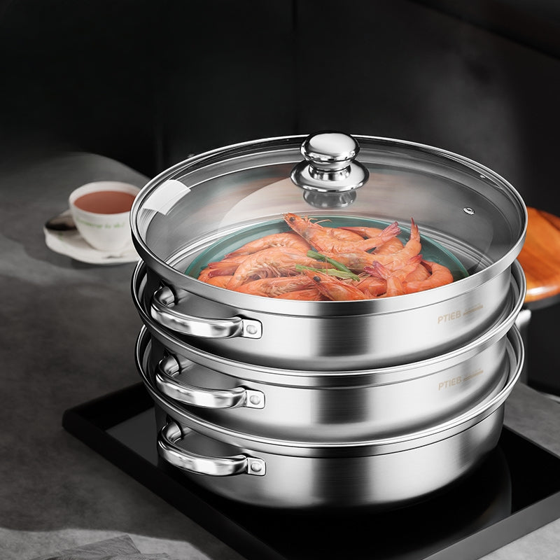 Gesunder Dampfgarer NutriSteam. 3-Schichten für vitaminschonendes Kochen & schnelle Zubereitung.
