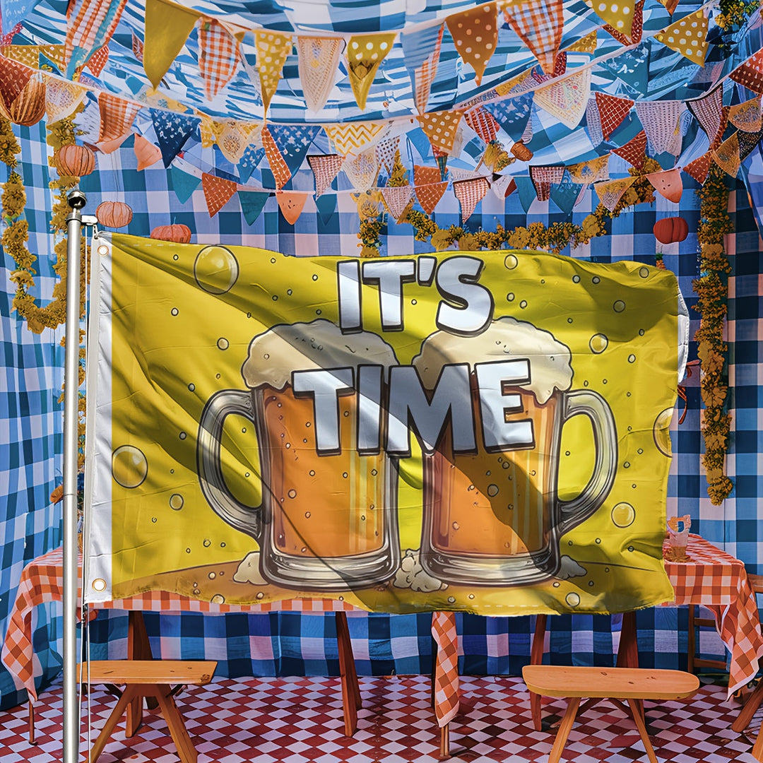 Blau-weiße Oktoberfest Flagge 150x90 cm, langlebige Partydeko für Feststimmung.