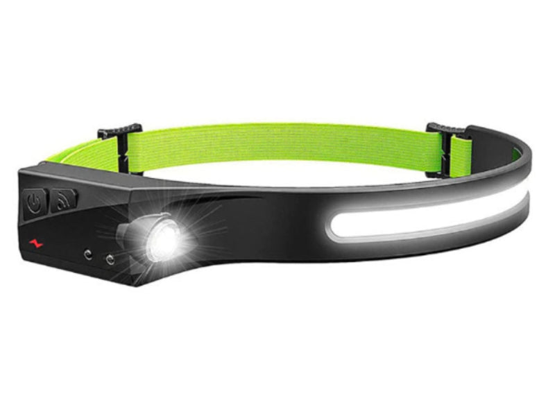 Freihändige OmniGlow Stirnlampe mit Bewegungssensor, USB-C aufladbar. Wasserdicht für Arbeit & Freizeit.