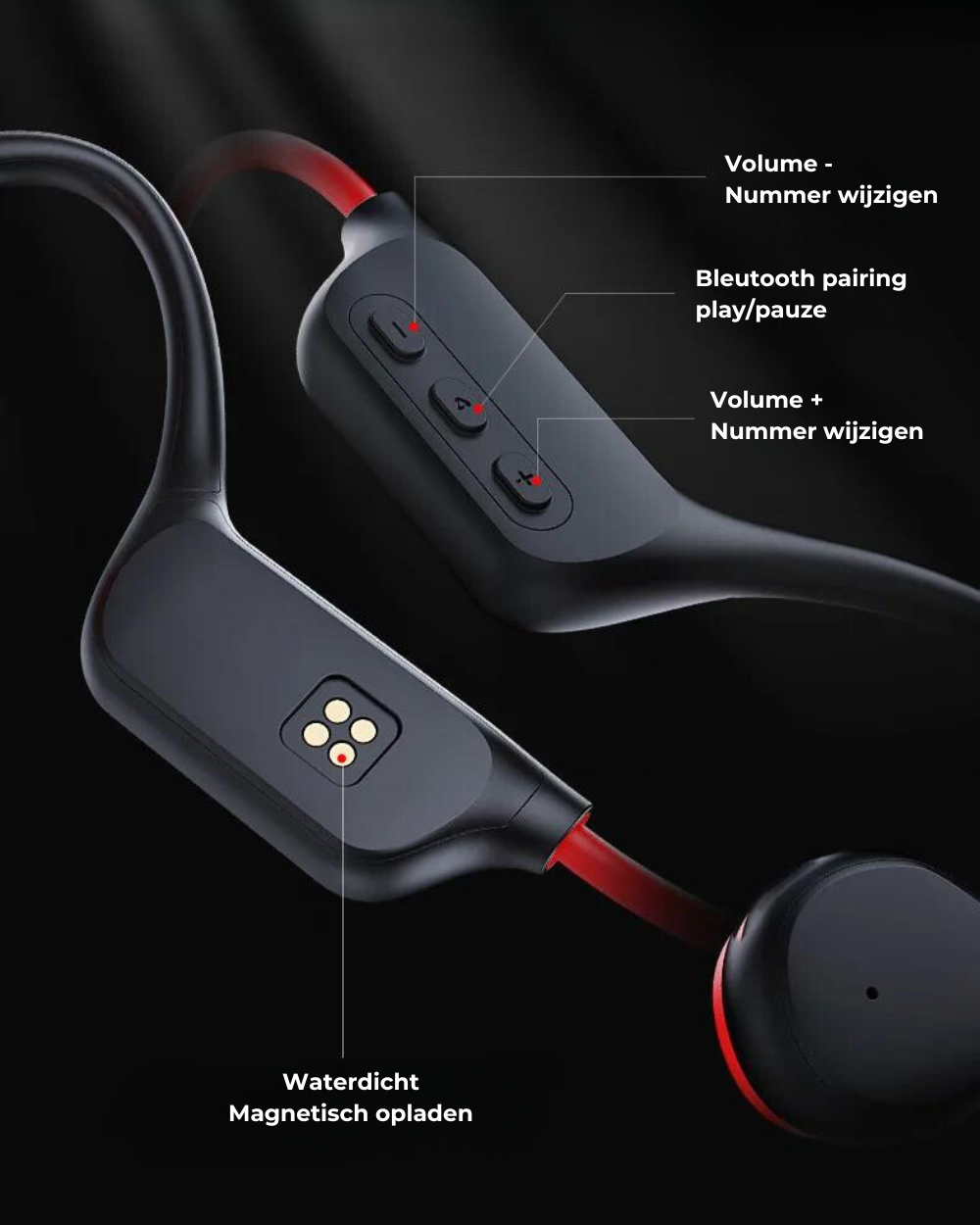 Sportliche Open-Ear Bluetooth Kopfhörer für sichere Outdoor-Aktivitäten; Komfort und Umgebungsbewusstsein beim Training.
