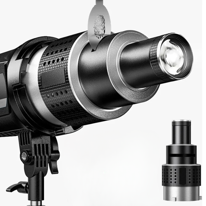 Optisches Kegellinsen-Set mit 35 Gobos & Bowens-Mount für kreative Lichteffekte in Fotografie & Videografie.