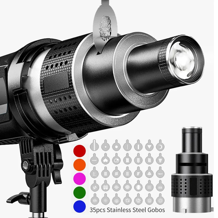 Lumina Kegellinsen-Kit mit Gobos für präzise Lichteffekte, ideal für Porträt-, Produkt- & kreative Studiofotografie.