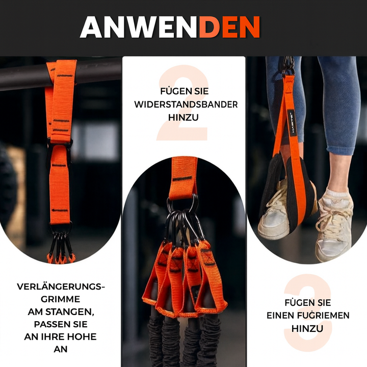 Detailansicht des orangefarbenen PullCore Klimmzug-Trainers, unverzichtbar für dein Klimmzug-Workout.