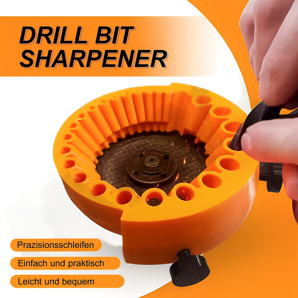 Oranges Bohrer Schärfgerät für präzises und schnelles Nachschärfen von Bohrern, ideal für Heimwerker.