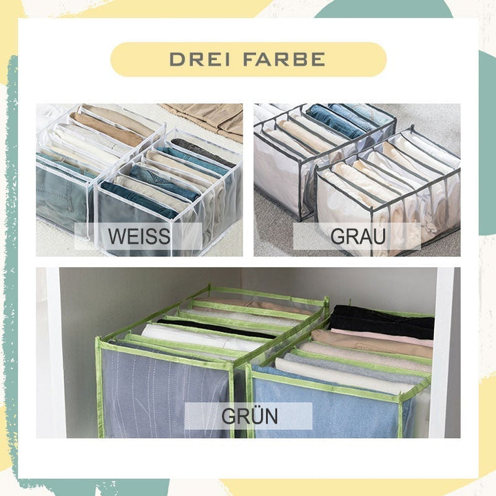 Mehrere OrgaPure™ Aufbewahrungsboxen im Kleiderschrank für optimale Schrankorganisation.