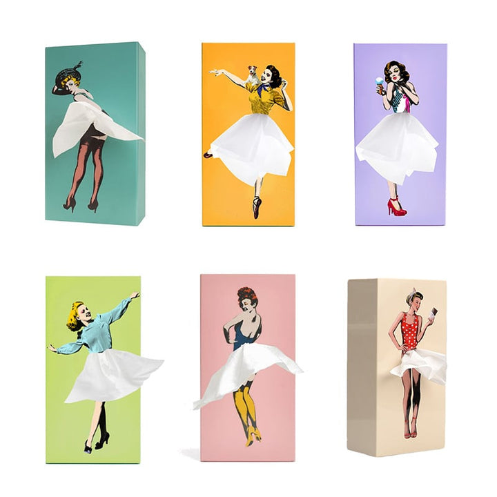 Stilvolle Flying Skirt Taschentuchbox, dekoratives Wohnaccessoire, bringt Humor in jede Raumdeko.