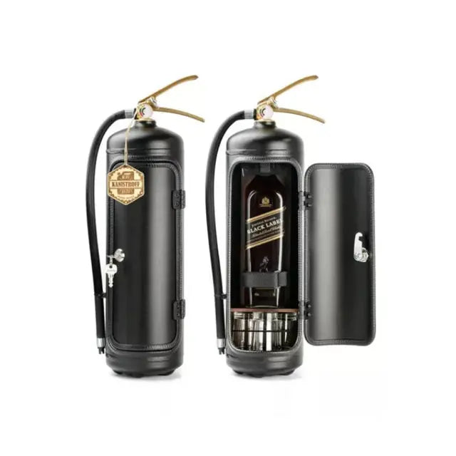 Geheimer Whisky- & Weinhalter im roten Feuerlöscher-Look. Perfekte Geschenkidee & originelle Deko für jede Bar.