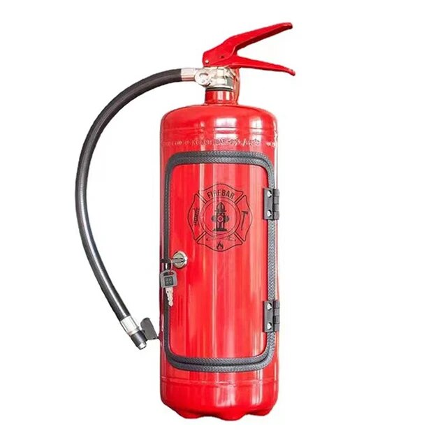 Stilvoller Flaschenhalter in Feuerlöscher-Optik. Idealer Wein- & Whiskyhalter mit geheimem Stauraum für Zuhause.