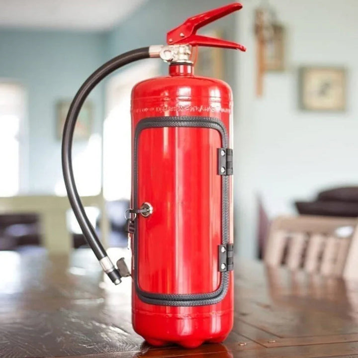 Einzigartiger Flaschenhalter im Feuerlöscher-Stil. Geheimnisvolle Getränkelagerung; eine originelle Deko und Geschenkidee.