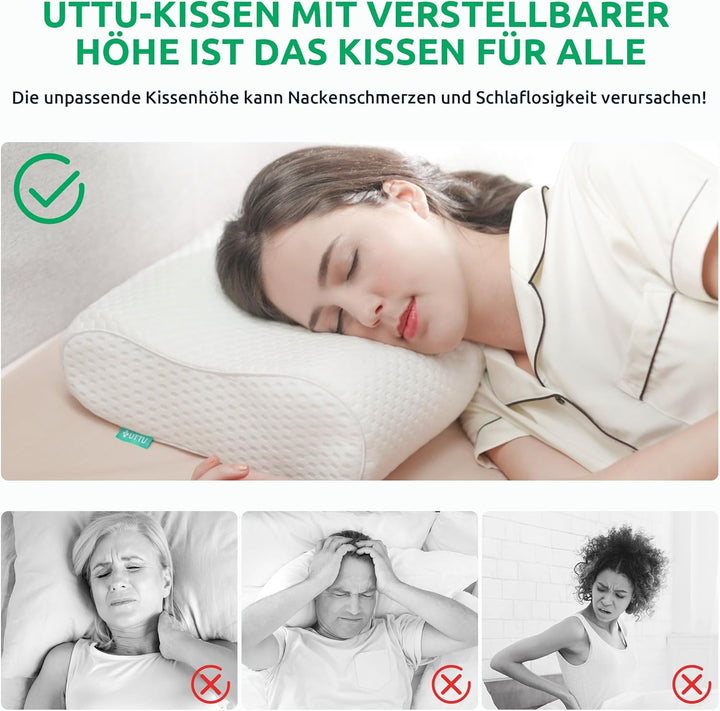 Ergonomisches Memoryschaum Kopfkissen für gesunden Schlaf, ideal bei Nackenschmerzen und zur Erholung.