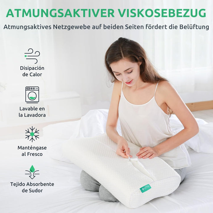 Entspannter Schlaf mit dem SleepEase orthopädischen Kopfkissen, perfekt für tägliche Erholung & Wohlbefinden.