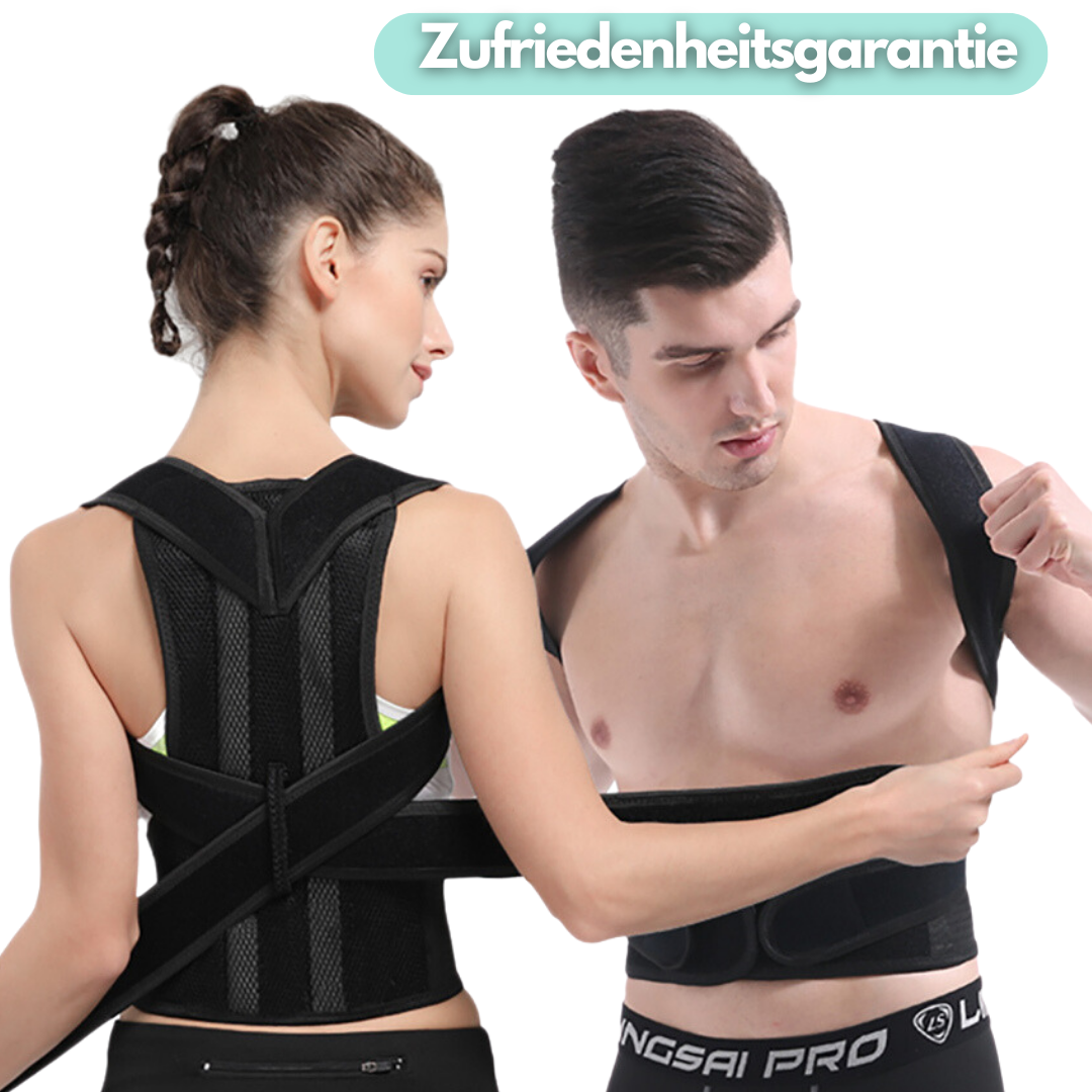 Seitenansicht: Person mit OrthoBack Pro; ergonomisches Design für optimale Wirbelsäulenunterstützung.
