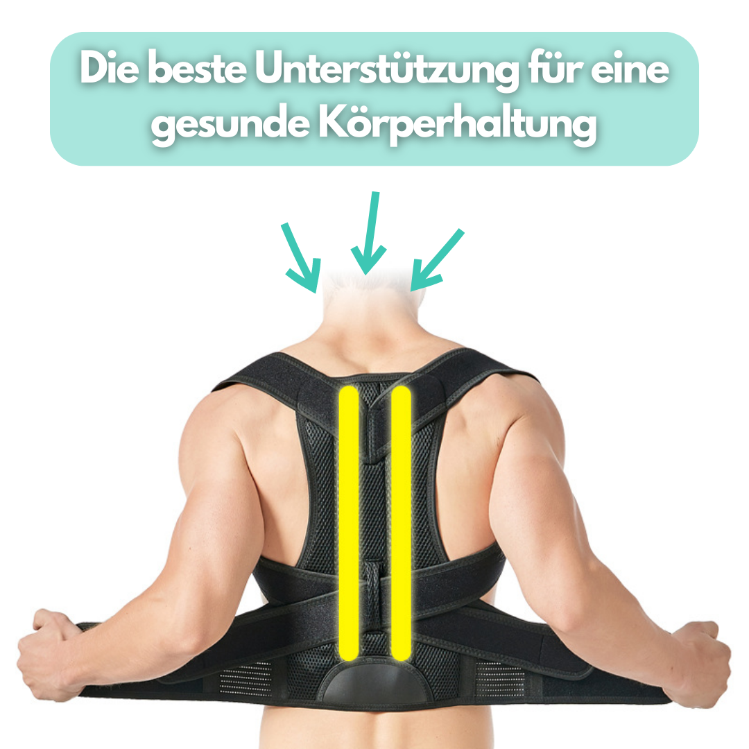Büroangestellte mit OrthoBack Pro am Schreibtisch; beugt Rückenschmerzen vor und fördert gesunde Sitzhaltung.