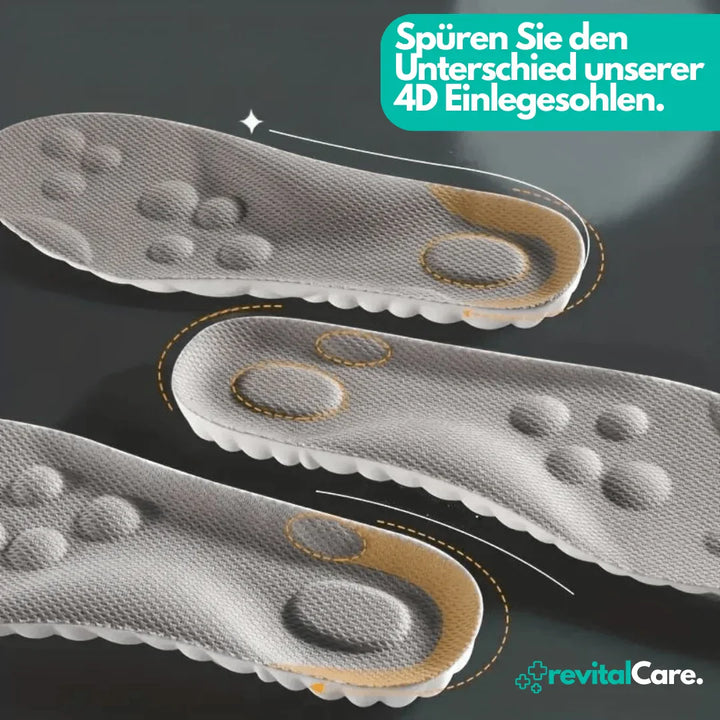 Läufer mit FlexiFit 4D Einlegesohlen im Sportschuh, profitiert von Dämpfung, Fußstütze & Schmerzlinderung.