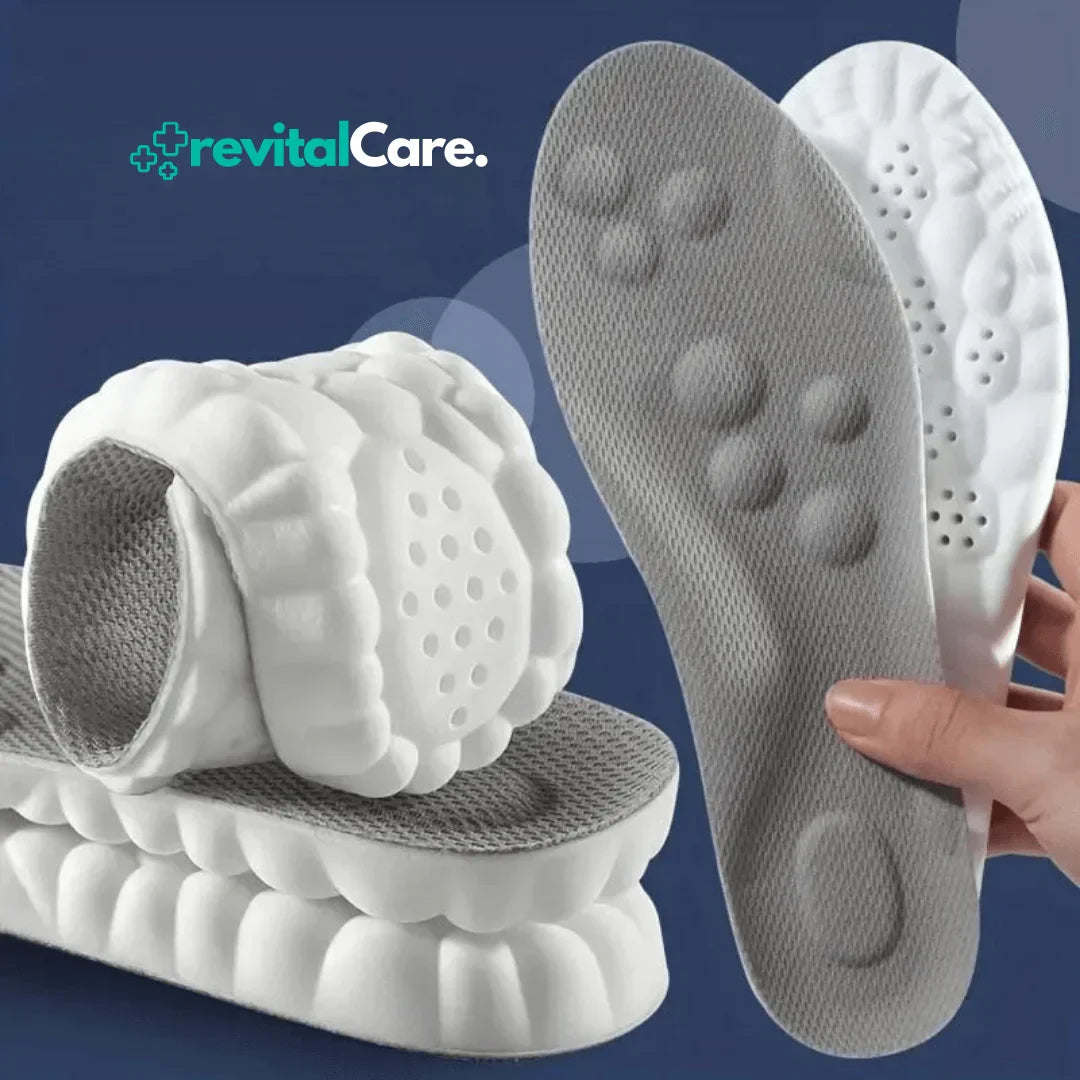 Ergonomische FlexiFit 4D Einlegesohle mit optimaler Dämpfung & Fußstütze für ganztägigen Komfort.