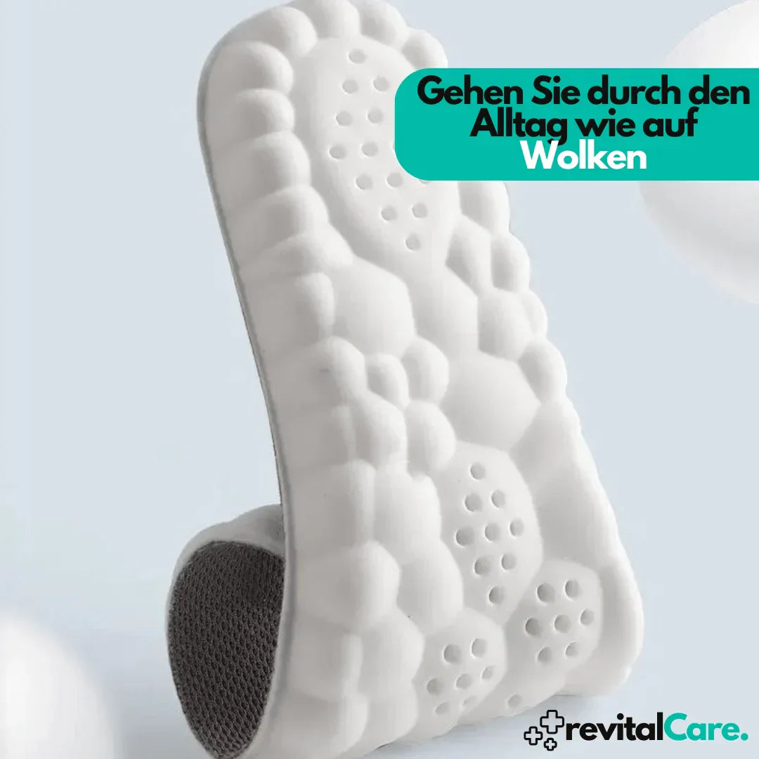 Unterseite der FlexiFit 4D Einlegesohle mit 4D Technologie für effektive Fußstütze & langanhaltende Dämpfung.