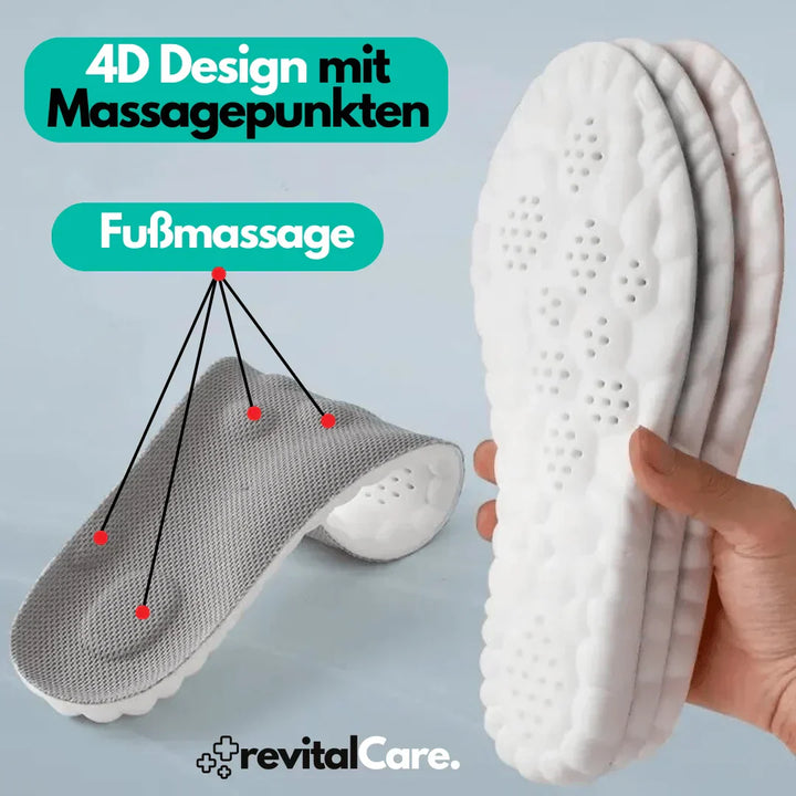 Deutliche Fußgewölbestütze der FlexiFit 4D orthopädischen Einlegesohle für effektive Schmerzlinderung & Stabilität.