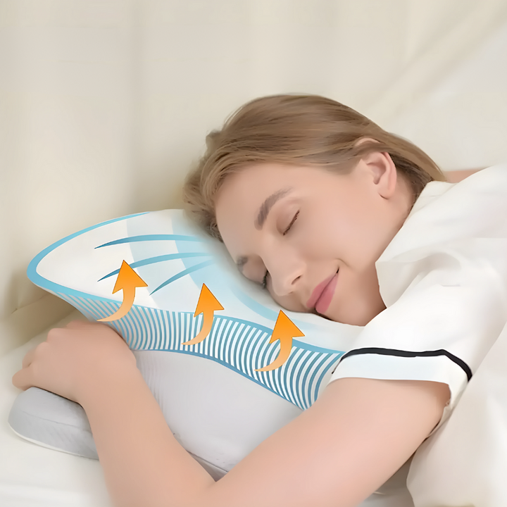Ergonomisches 3D-Kissen OrthoSleep für optimalen Schlafkomfort und Druckentlastung im Nackenbereich.
