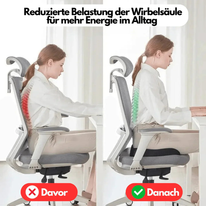 Orthopädisches Autositzkissen für langen Fahrkomfort. Lindert Rückenschmerzen & Steißbein-Druck.