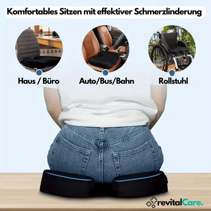 Waschbares orthopädisches Sitzkissen für Hygiene & Rückengesundheit. Memory-Schaum & ergonomisches Design.