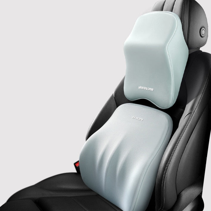 Reisekissen Set: Orthopädisches Nacken- & Rückenkissen für Autofahrten. Ergonomisch, Memory-Schaum, Unisex.