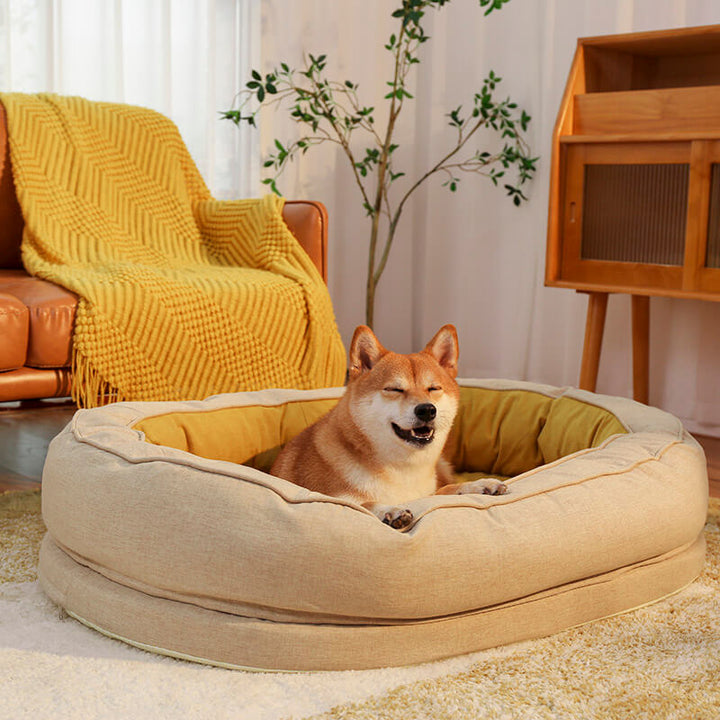 Hochwertiges orthopädisches Donut Hundebett; ein warmer, weicher Schlafplatz.