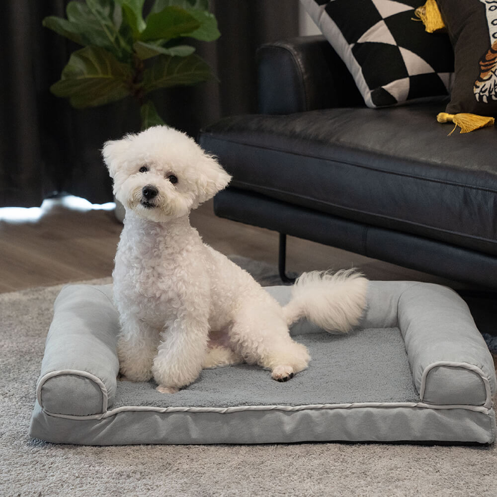 Orthopädisches Eck-Hundebett, braun, kuscheliges Kunstfleece, ergonomisch für besten Komfort.