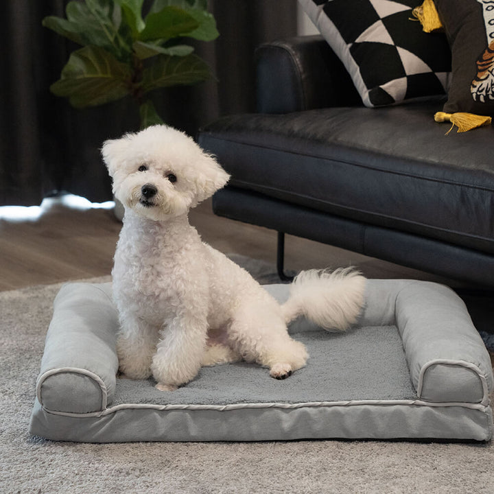 Orthopädisches Eck-Hundebett, braun, kuscheliges Kunstfleece, ergonomisch für besten Komfort.