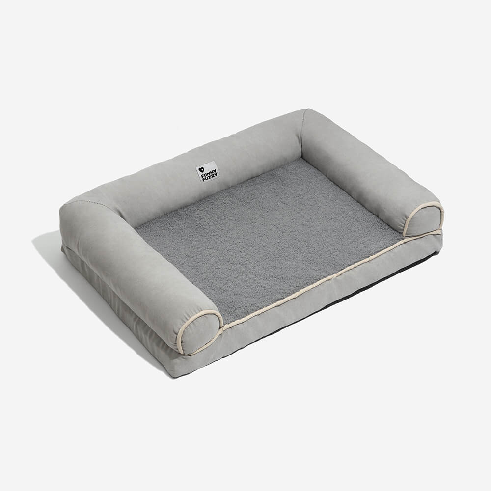 Eck-Hundebett orthopädisch, Seitenansicht, hohe Ränder bieten Schutz und Gemütlichkeit.