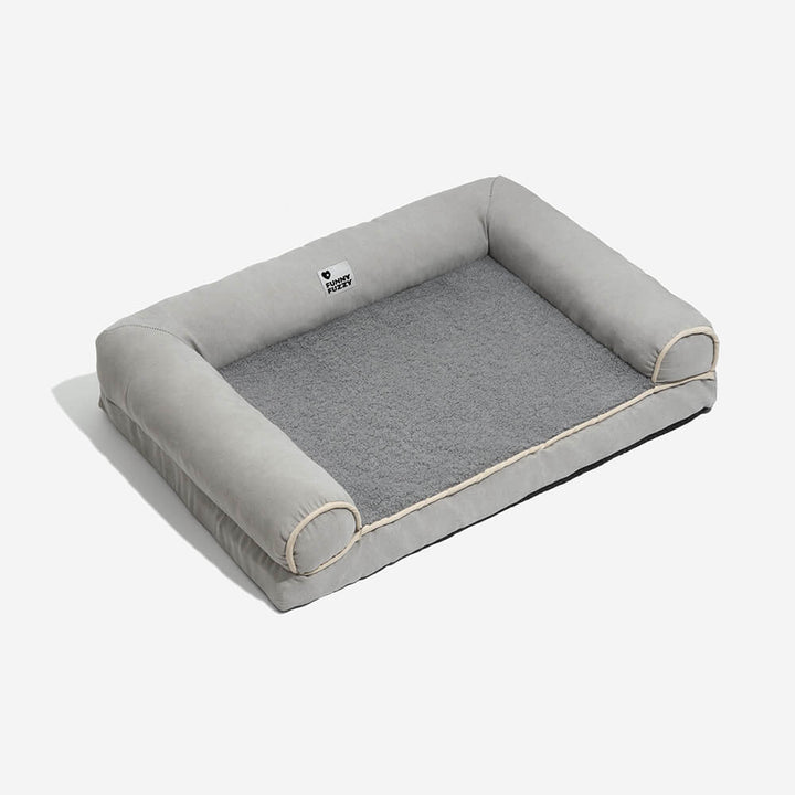 Eck-Hundebett orthopädisch, Seitenansicht, hohe Ränder bieten Schutz und Gemütlichkeit.